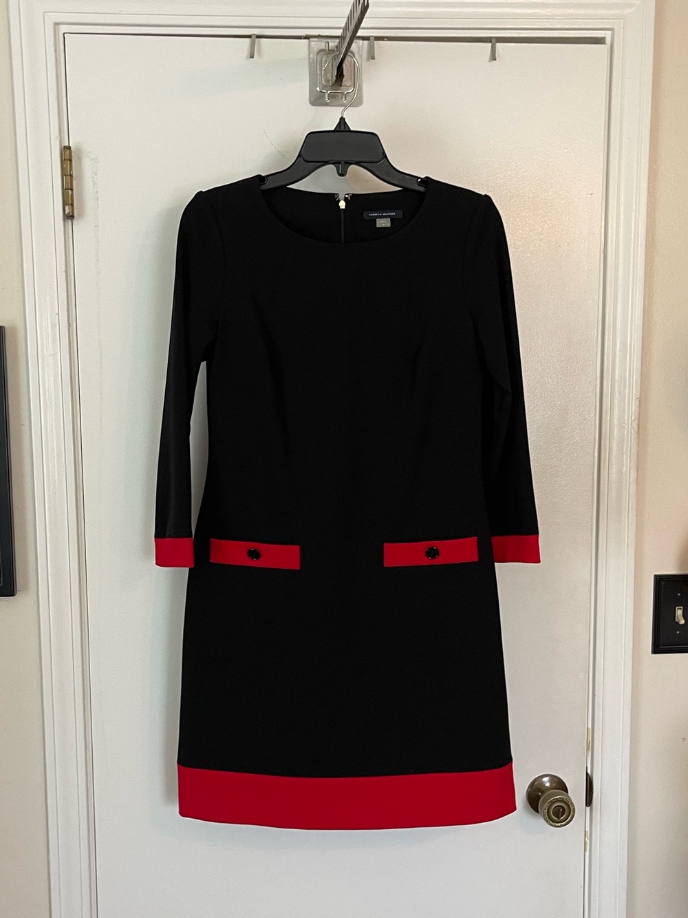 Tommy Hilfiger Black and Red Ponte Shift Dress - Classic Women’s Work Dress